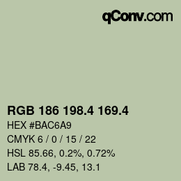 カラーコード: RGB 186 198.4 169.4 | qconv.com