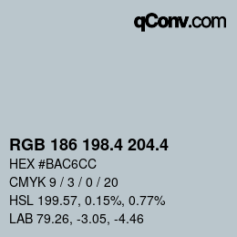 カラーコード: RGB 186 198.4 204.4 | qconv.com
