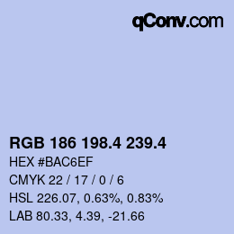 カラーコード: RGB 186 198.4 239.4 | qconv.com