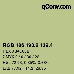 カラーコード: RGB 186 198.8 139.4 | qconv.com