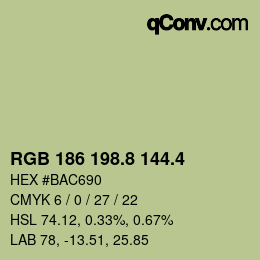カラーコード: RGB 186 198.8 144.4 | qconv.com