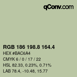 カラーコード: RGB 186 198.8 164.4 | qconv.com