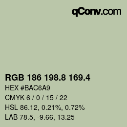 カラーコード: RGB 186 198.8 169.4 | qconv.com