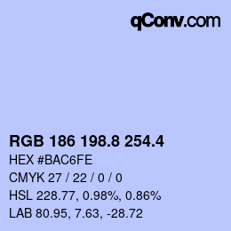 カラーコード: RGB 186 198.8 254.4 | qconv.com