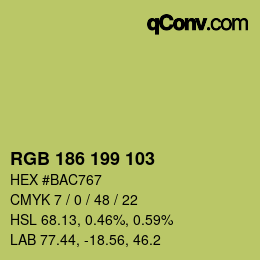 Color code: RGB 186 199 103 | qconv.com