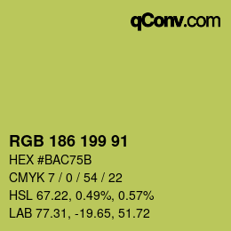 Color code: RGB 186 199 91 | qconv.com