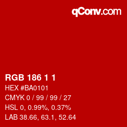 カラーコード: RGB 186 1 1 | qconv.com