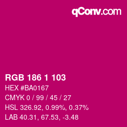 Farbcode: RGB 186 1 103 | qconv.com