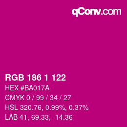 Color code: RGB 186 1 122 | qconv.com