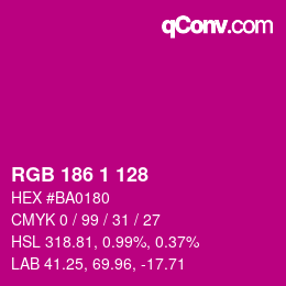 Color code: RGB 186 1 128 | qconv.com