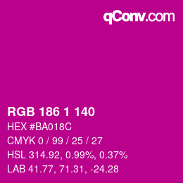 Color code: RGB 186 1 140 | qconv.com