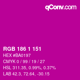 Color code: RGB 186 1 151 | qconv.com