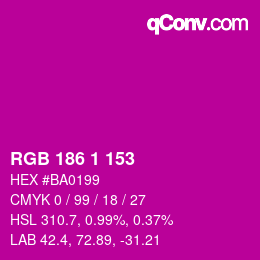 Color code: RGB 186 1 153 | qconv.com