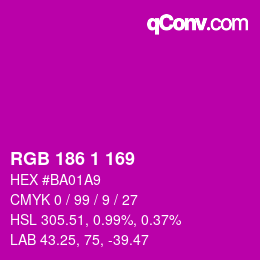 Color code: RGB 186 1 169 | qconv.com