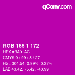 カラーコード: RGB 186 1 172 | qconv.com