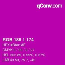 Color code: RGB 186 1 174 | qconv.com