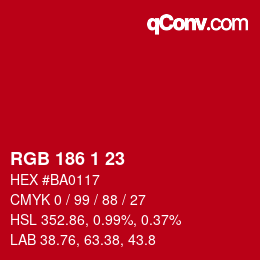 Farbcode: RGB 186 1 23 | qconv.com