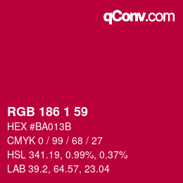 Color code: RGB 186 1 59 | qconv.com