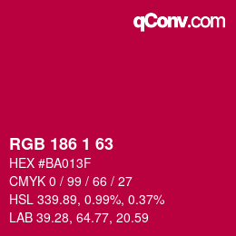 Color code: RGB 186 1 63 | qconv.com