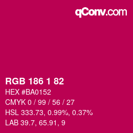 Color code: RGB 186 1 82 | qconv.com