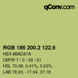 カラーコード: RGB 186 200.2 122.6 | qconv.com