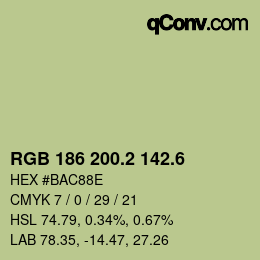 カラーコード: RGB 186 200.2 142.6 | qconv.com