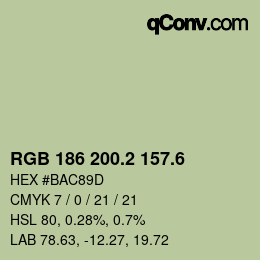 カラーコード: RGB 186 200.2 157.6 | qconv.com
