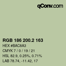 カラーコード: RGB 186 200.2 163 | qconv.com