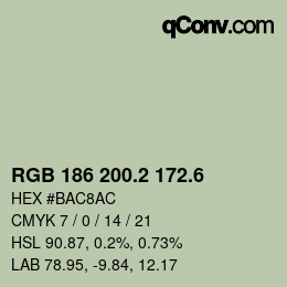 カラーコード: RGB 186 200.2 172.6 | qconv.com
