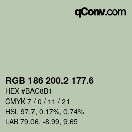 カラーコード: RGB 186 200.2 177.6 | qconv.com