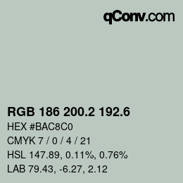 カラーコード: RGB 186 200.2 192.6 | qconv.com