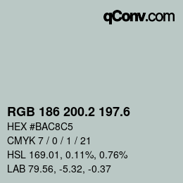 カラーコード: RGB 186 200.2 197.6 | qconv.com