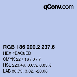 カラーコード: RGB 186 200.2 237.6 | qconv.com