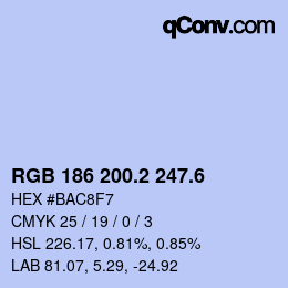 カラーコード: RGB 186 200.2 247.6 | qconv.com