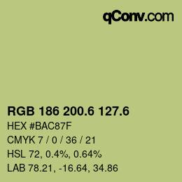 カラーコード: RGB 186 200.6 127.6 | qconv.com