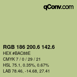 カラーコード: RGB 186 200.6 142.6 | qconv.com