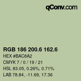 カラーコード: RGB 186 200.6 162.6 | qconv.com