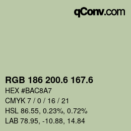 カラーコード: RGB 186 200.6 167.6 | qconv.com