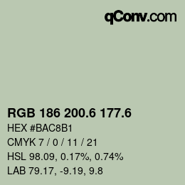 カラーコード: RGB 186 200.6 177.6 | qconv.com