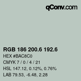 カラーコード: RGB 186 200.6 192.6 | qconv.com