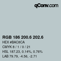 カラーコード: RGB 186 200.6 202.6 | qconv.com