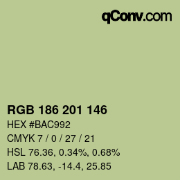 Color code: RGB 186 201 146 | qconv.com