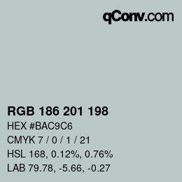 Color code: RGB 186 201 198 | qconv.com