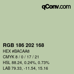 Color code: RGB 186 202 168 | qconv.com