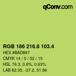 カラーコード: RGB 186 216.8 103.4 | qconv.com
