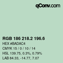 カラーコード: RGB 186 218.2 196.6 | qconv.com