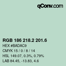 カラーコード: RGB 186 218.2 201.6 | qconv.com
