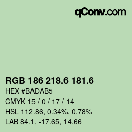 カラーコード: RGB 186 218.6 181.6 | qconv.com