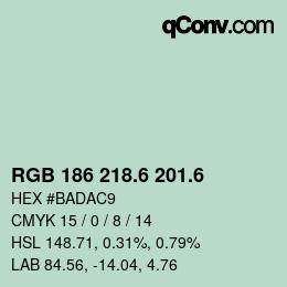 カラーコード: RGB 186 218.6 201.6 | qconv.com