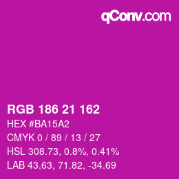カラーコード: RGB 186 21 162 | qconv.com